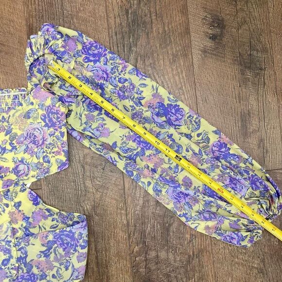 For Love & Lemons Maui Wrap Top Yellow Adjustable Floral Crop Top Blouse size XS - Picture 6 of 8